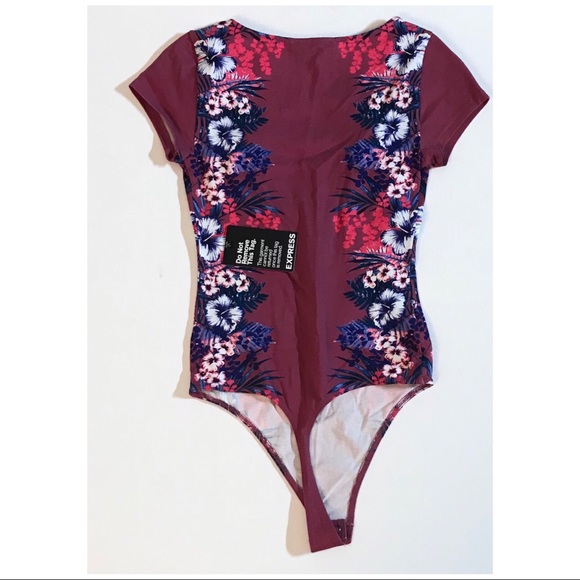 EXPRESS DEEP V  FLORAL BODYSUIT - Picture 4 of 7
